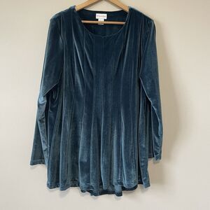 Soft Surroundings Velvet Tunic Top XL Velour Teal Blue Green Holiday Office
